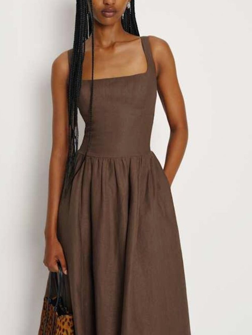 Reformation Janu Linen Midi Dress - Chocolate Cake Cafe Brown Classic - Picture 3 of 9